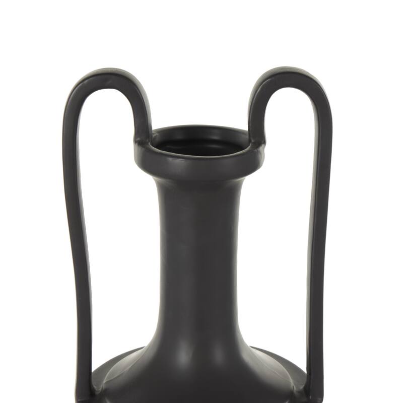 Ceramic Fluted Urn Shaped Vase with Arch Handles - Black or White - Roche River Decor
