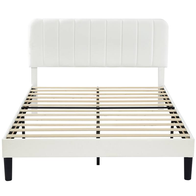 Javlergo Upholstered Platform Bed Frames with Height Adjustable Headboard, Sturdy Wooden Slats/Noise-free