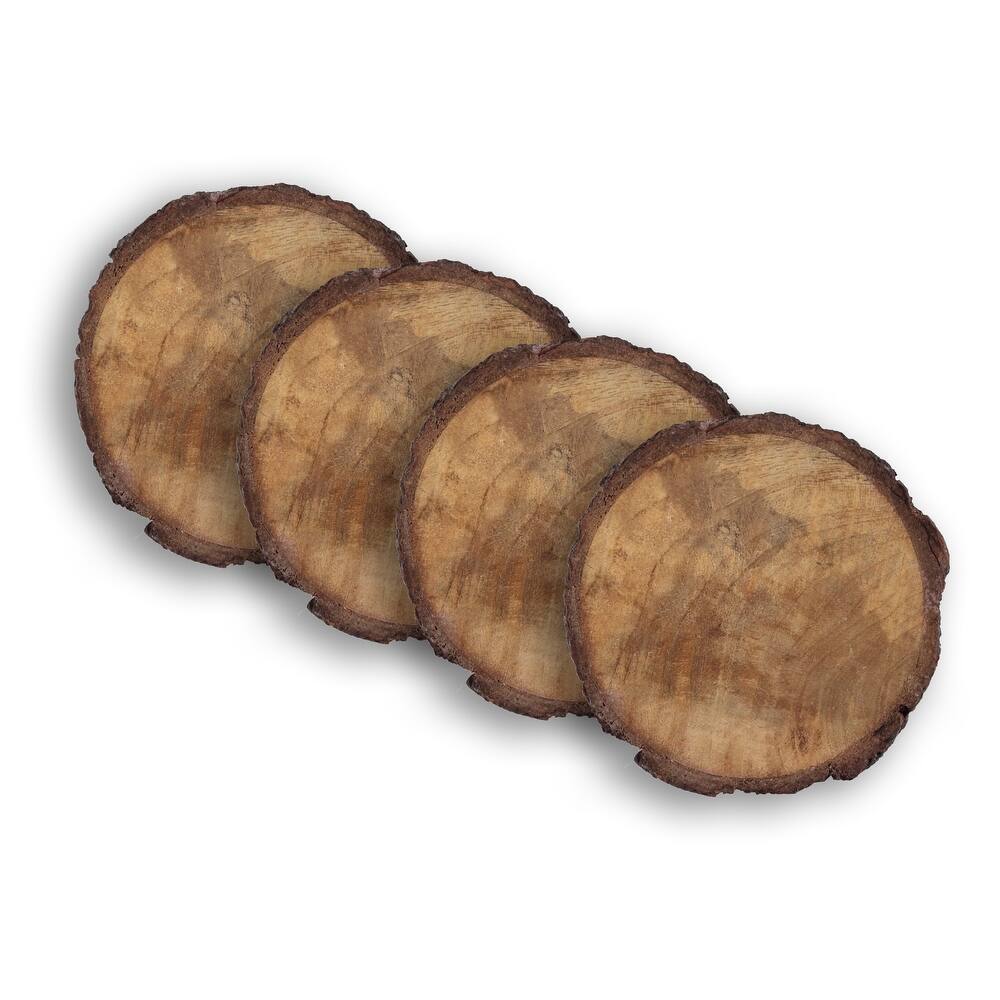 Dainty Home Wood Designed Textured Round Coaster Set of 4 - 4" Round