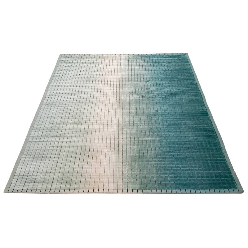 ECARPETGALLERY Hand Loomed Elysian Turquoise Viscose Rug - 6'7 x 9'3