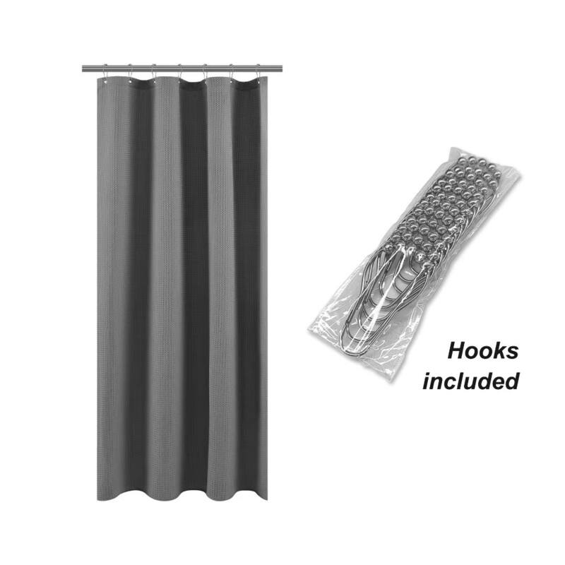 Dobby Waffle Shower Curtain with 12 Metal Hooks