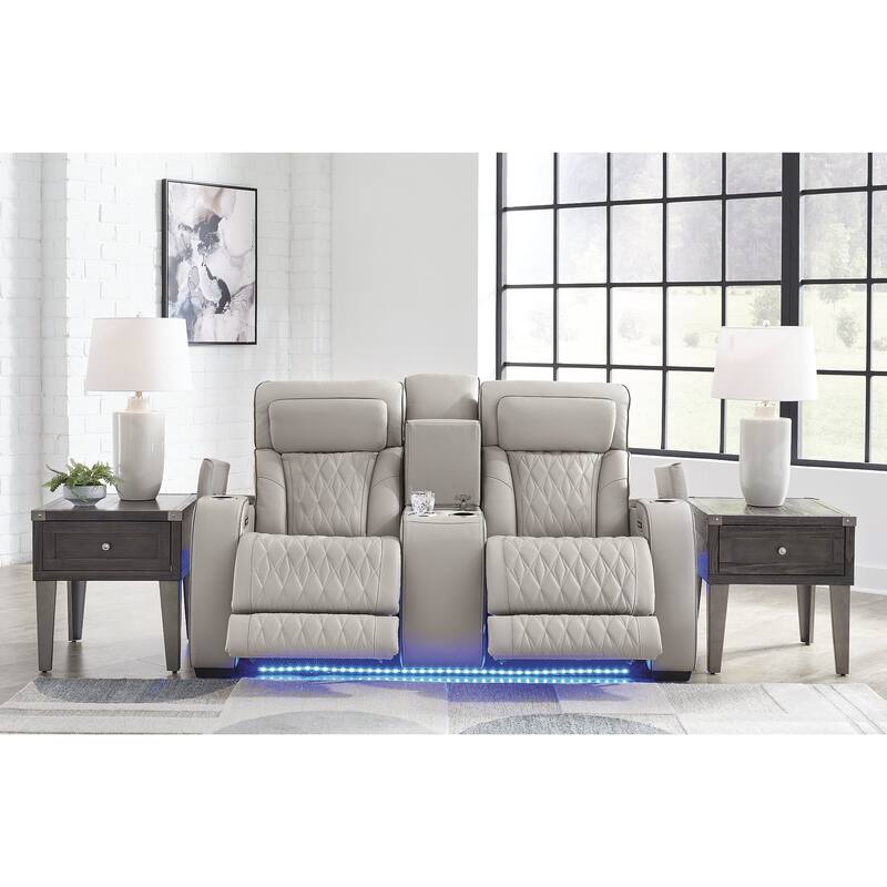 Signature Design by Ashley Boyington Gray Power Reclining Loveseat with Console - 75"W x 40"D x 44"H