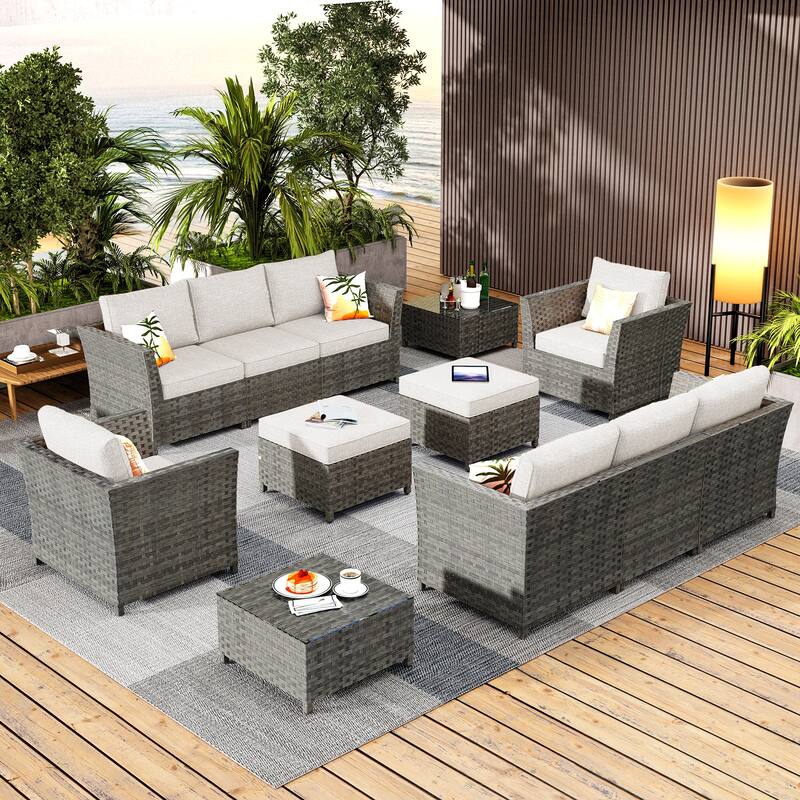 HOOOWOOO 12-piece Wicker Outdoor Sectional Sofa Set with Coffee Table - Beige