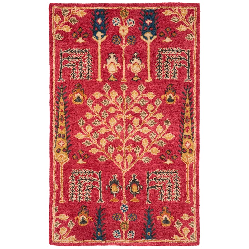 SAFAVIEH Handmade Heritage Picture Block Floral Traditional Oriental Wool Rug - 2' x 3' - Red/Multi