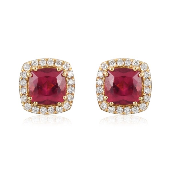 Yellow Gold AAA Rubellite Diamond Stud Earrings Ct 2.4 SI Clarity. Opens flyout.