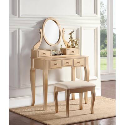 Vanity Dresser with Mirror and Stool Set Storage Drawers Luxury Furniture