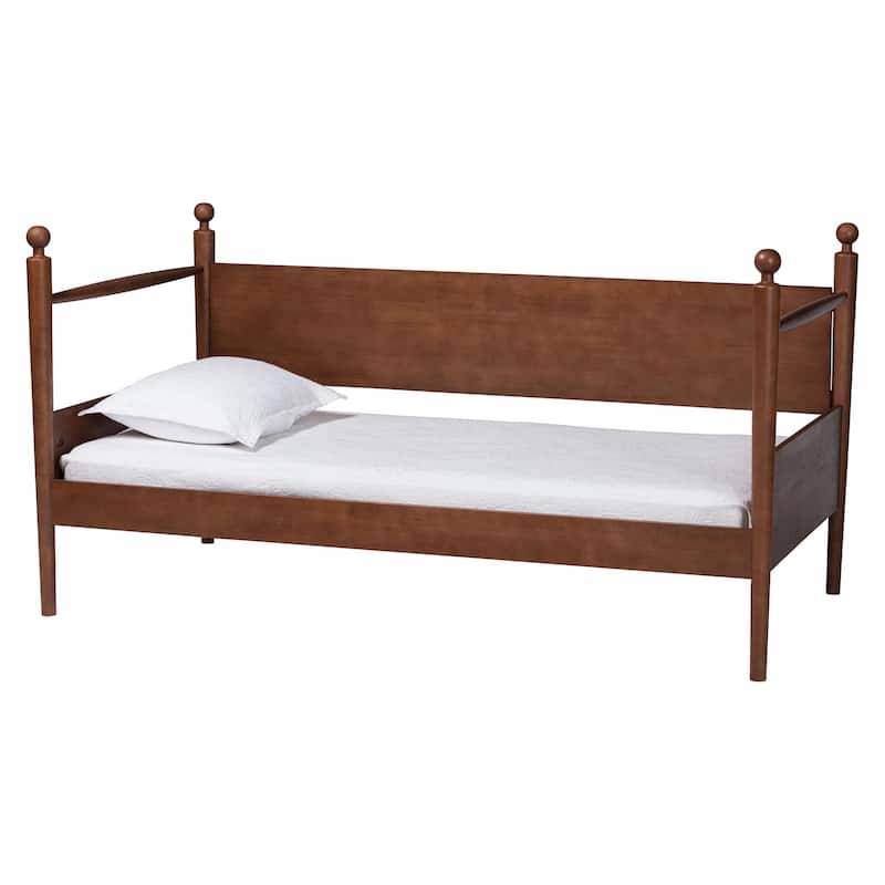 Gianetta Wooden Daybed with Spindle Posts - Classic Cottage-Style Bed Frame with Guardrail Back, Solid Wood Daybed - Walnut Brown