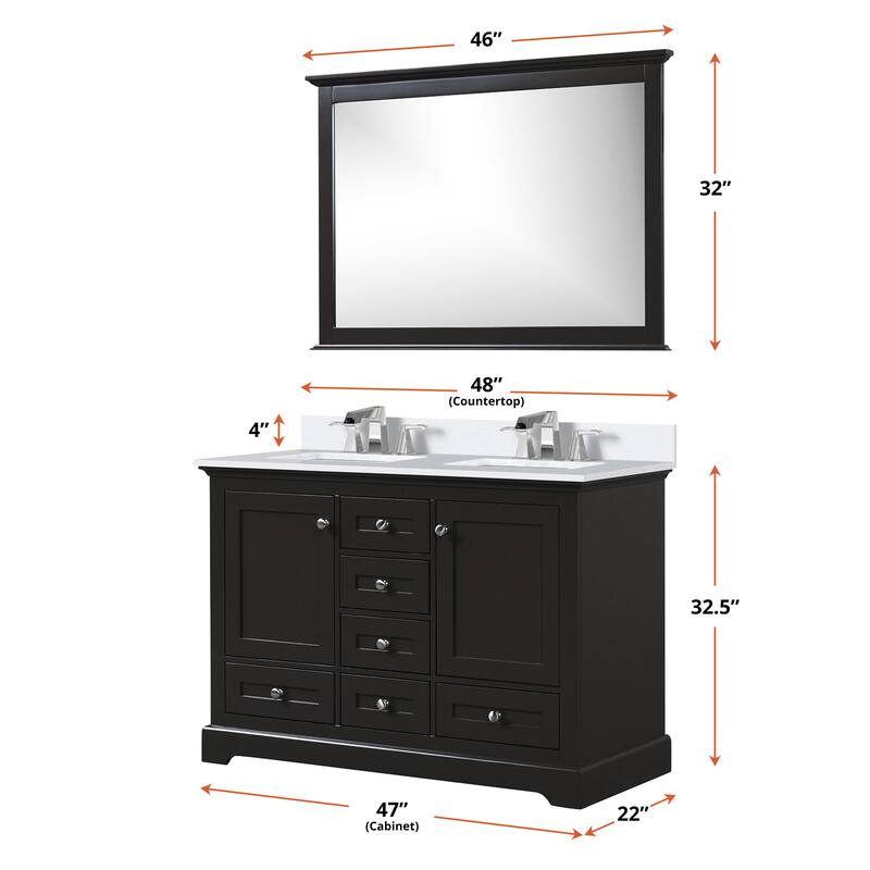 Dukes 48 in. W x 22 in. D Dark Grey Double Bath Vanity, White Quartz Top, and 46 in. Mirror