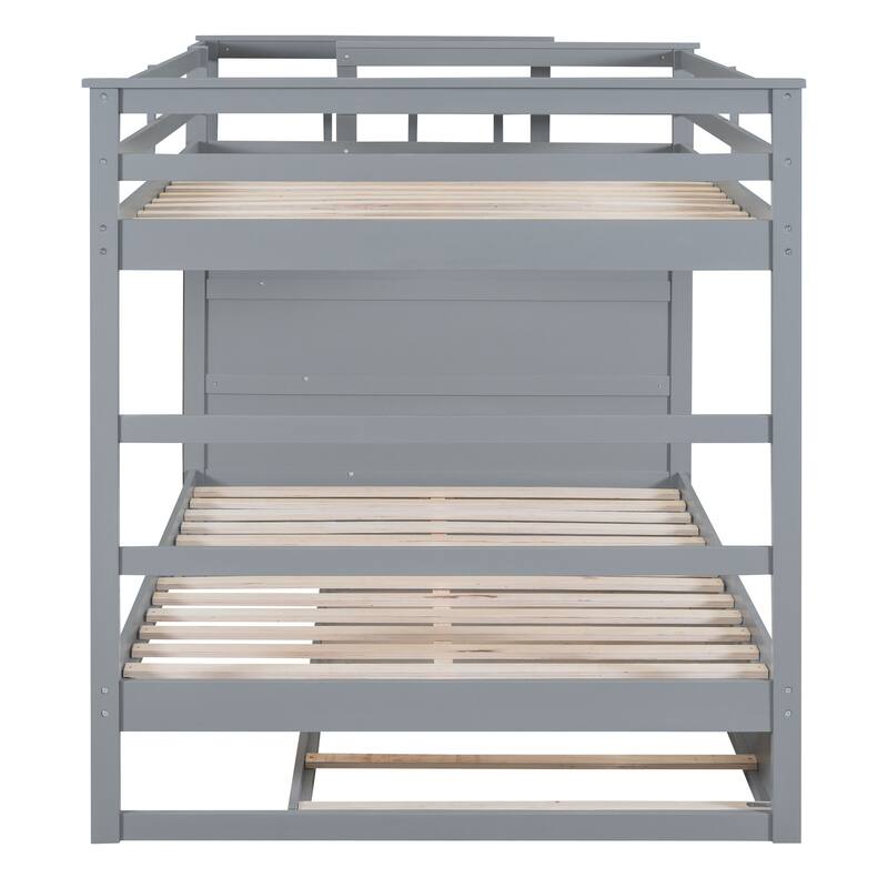 Full Over Full Bunk Bed with Twin Size Trundle and Staircase