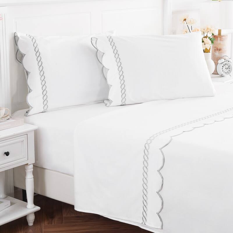 Home Sweet Home Collection 600TC Cotton Scallop Rope Embroidery Sheet Set & Pillowcases