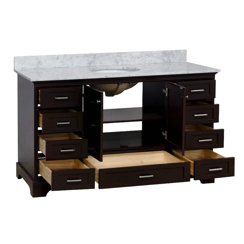 KitchenBathCollection Harper 60" Single Bathroom Vanity with Carrara Marble Top