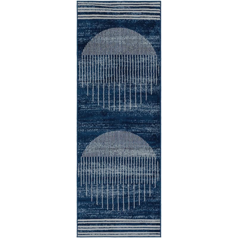 Artistic Weavers Joel Mod Black/Ivory Ombre Geometric Striped Area Rug - 2'7" x 10' - Dark Blue