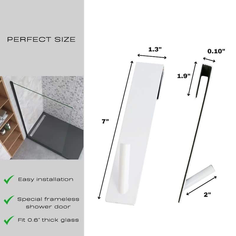 Shower Door Hooks Easy to Install for Frameless Glass Shower Doors - 7"L x 1.3"W x 0.10"D