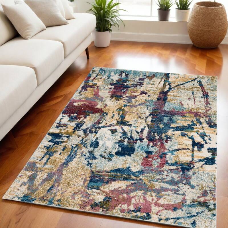 Jadog Power Loomed Distressed Abstract Modern Stain Resistant Area Rug By HomeRoots - 87' X '63' X '0.75 - 87' X '63' X '0.75 - Oxford Blue - Rectangle
