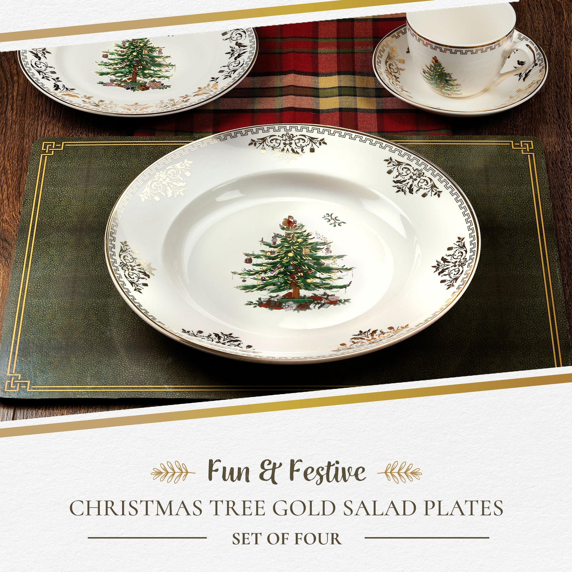 Spode Christmas Tree Gold Collection Set of 4 Salad Plates - 8