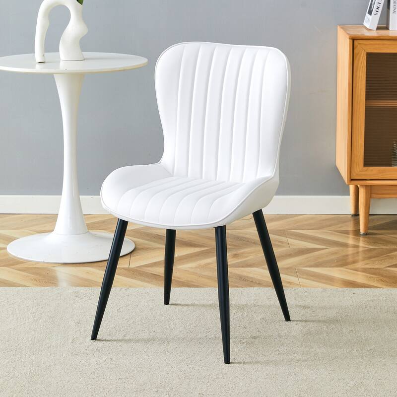Modern 4 Piece PU Dining Chairs with Non Slip Feet, Extended Curved Cushions for Dining Room Kitchen Bedroom Living Room