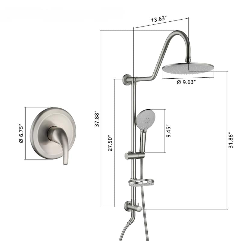 3-Spray Patterns 10 in Wall Mount Dual Shower Heads with Soap Dish and Rough-in Valve