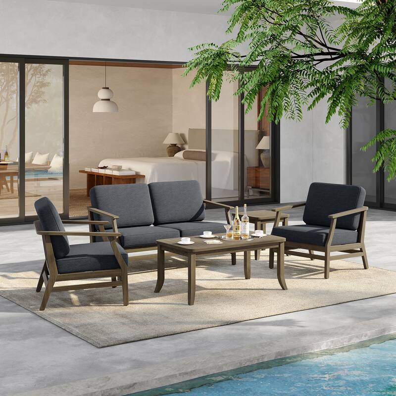 5-Piece Outdoor Teak Wood Patio Conversation Set with Cushions