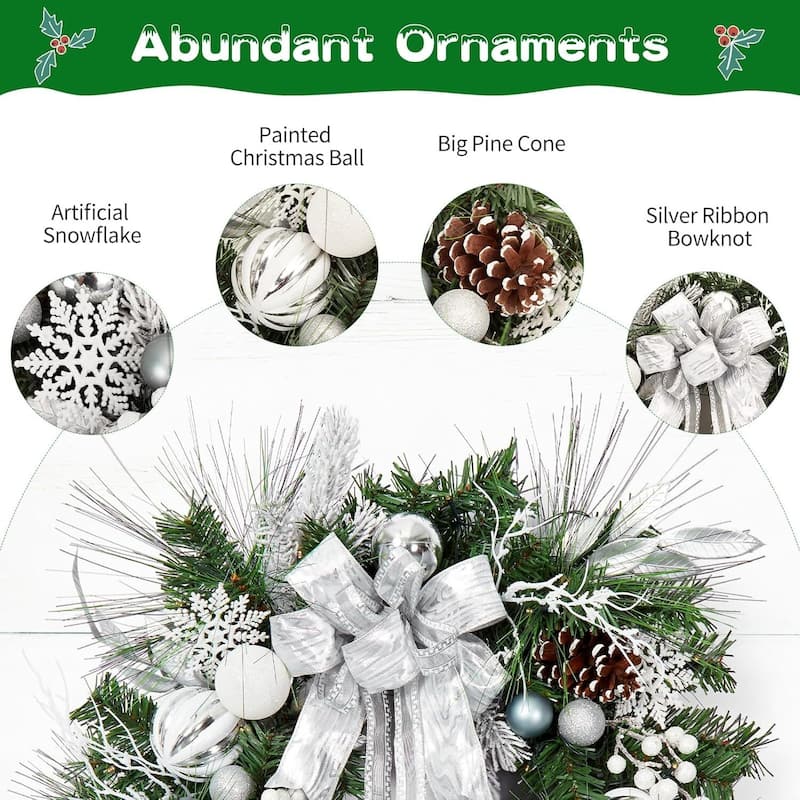 24 Inch Silver White Christmas Wreath for Fireplace Window - N/A
