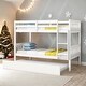 preview thumbnail 2 of 70, Twin Over Twin Rubber Wood Bunk Bed with Trundle, Convertible into 2 Twin Size Beds,with Ladder and Safety Guardrails