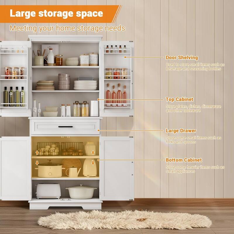72in Kitchen Storage Pantry Cabinet for Dining Room,Adjustable Shelves