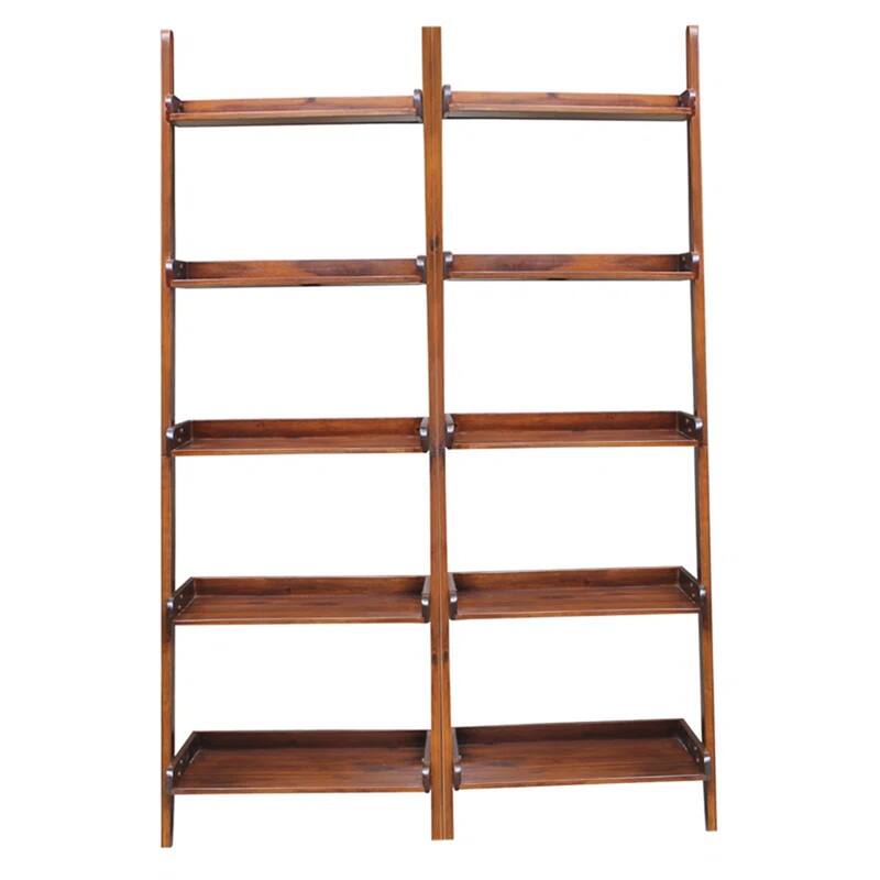 Solid Wood Lean-to 5-tier Shelf Unit Set (Set of 2)