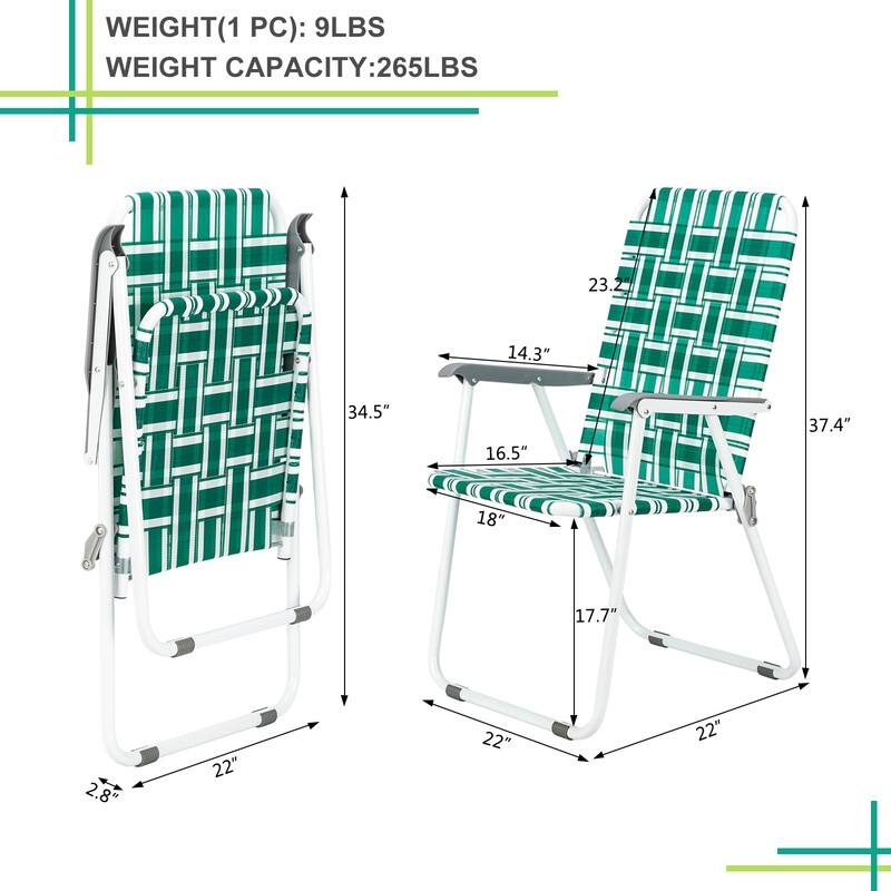 Outdoor Picnic Camping Folding Beach Chair Set of 2 - Green