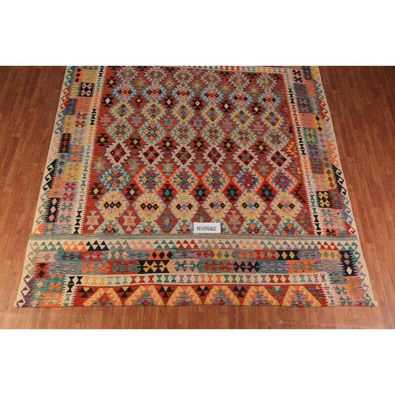 Reversible Kilim Rug Flatweave Multi-Color Wool Carpet - 10'2"x 12'10"