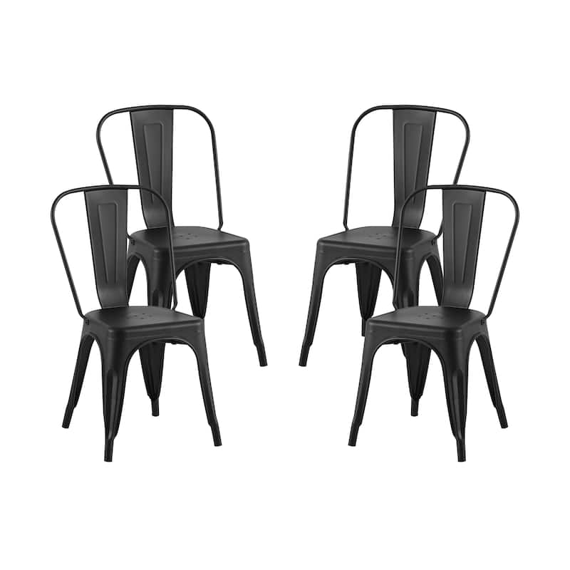 Industrial Metal 18 Inch Stackable Dining Chair Set - Set of 4 - Matte Black