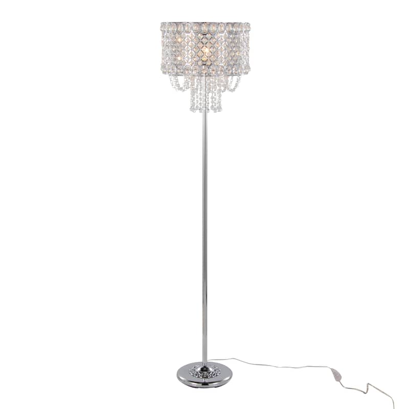 Silver Orchid Danya 60" Ornate Metal Floor Lamp with Clear Crystals & Medallion Detail Base - Polished Chrome/Clear Crystal
