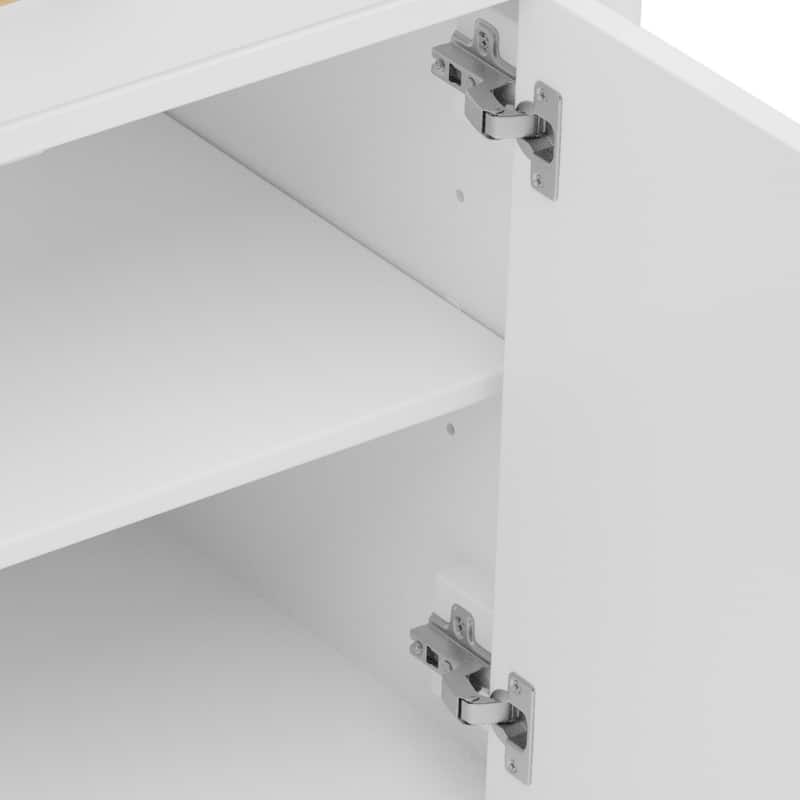 31 Inch Bathroom Vanity with Sink Soft Close Doors Adjustable Shelf Rubber Wood Legs, Curved Profile Design