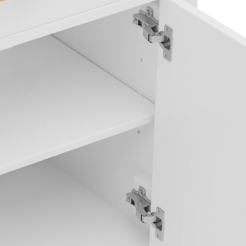 Bathroom Vanity with Ceramic Sink, Wooden Bathroom Storage Cabinet, Bathroom Cabinet with Soft Close Doors & Adjustable Shelf