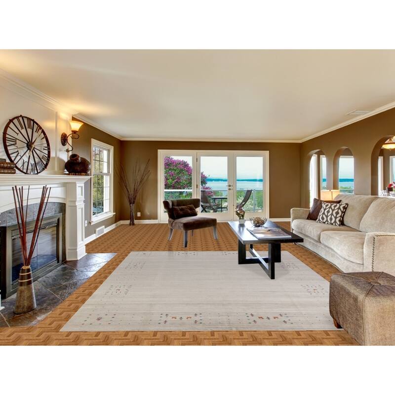 Hand Knotted Oriental 100% Wool Carpet Tribal Tribal Beige & Ivories Gabbeh Area Rug - 9' 11'' X 8' 0''