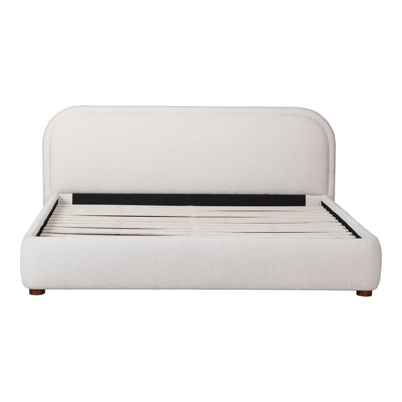 KING BED - Modern Upholstered Platform Bed - Oatmeal Finish - Wooden Frame - Storage Design