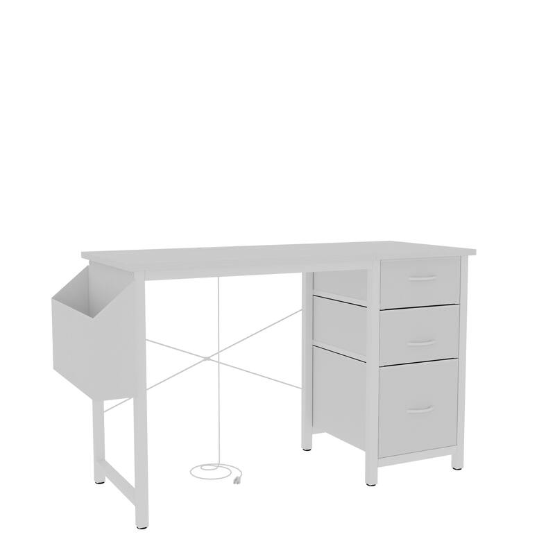 Anmytek 3 Drawer Home Office Desk with Built In Power Outlets Modern Writing Desk for Small Spaces Study Desk Computer Desk