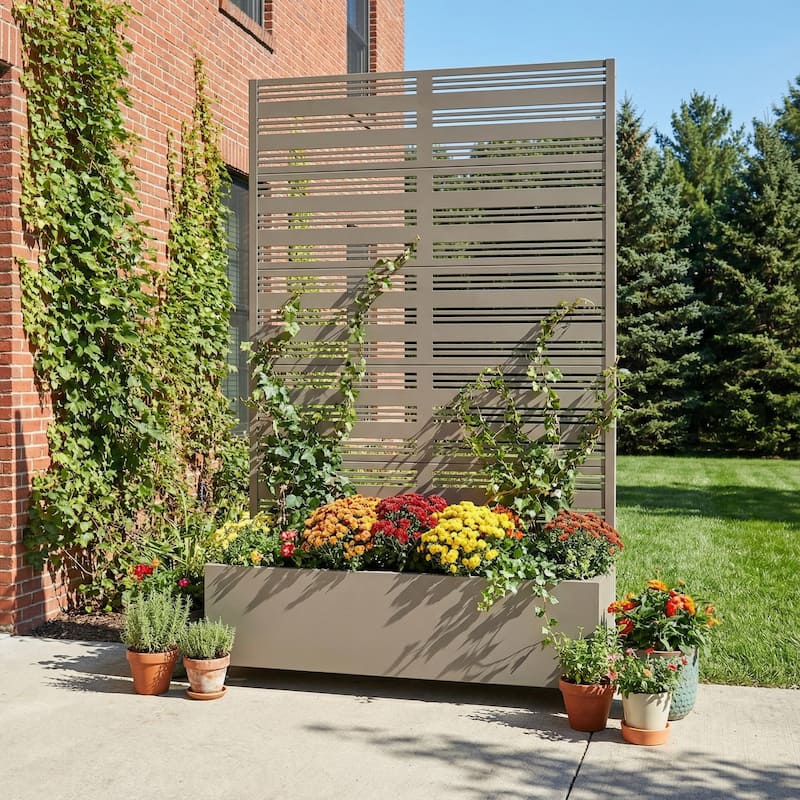 Outdoor Metal Galvanized Privacy Screen Planter Box with Trellis Lockable Wheels