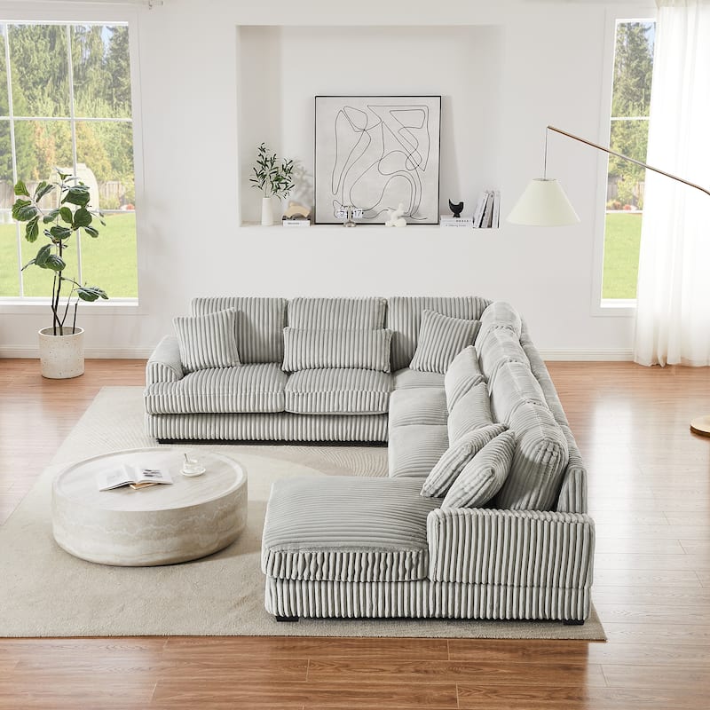 Corduroy Sectional Sofa U-shaped Sofa Couch, Upholstered Deep Seat Sofa with Cushions and Pillows for Living Room