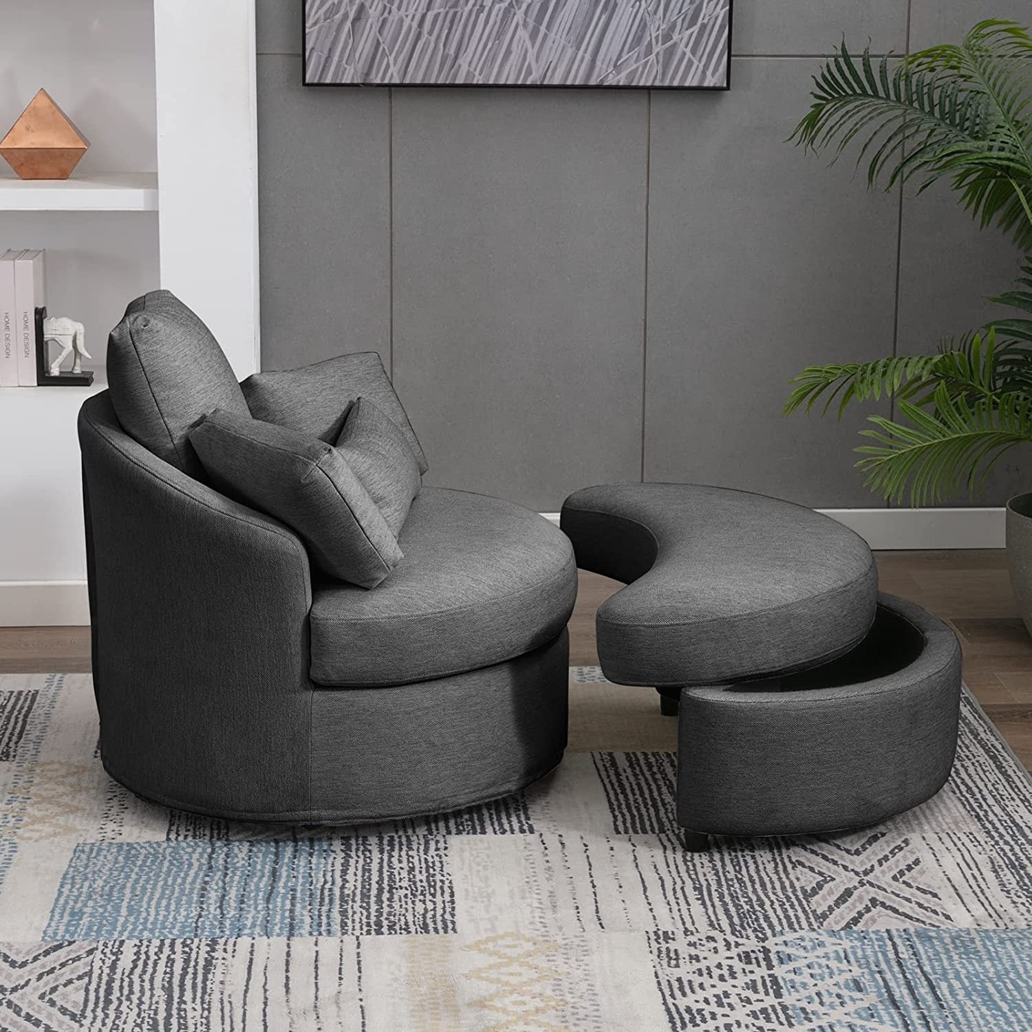 Mixoy Accent Swivel Chair Sofa with Half Moon Storage Ottoman