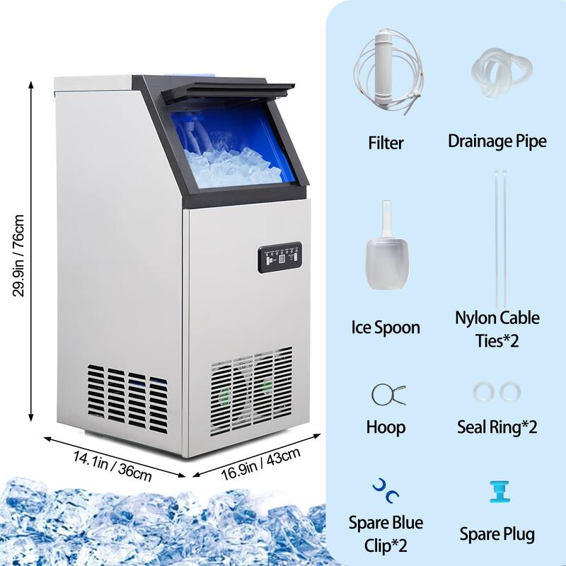 Commercial Ice Maker Machine, Freestanding Ice Maker includes Scoop for Home Office Restaurant Bar