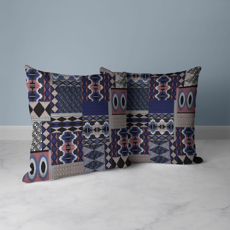 Patched Perfection Faux Suede Reversible Throw Pillow Blue and Rose