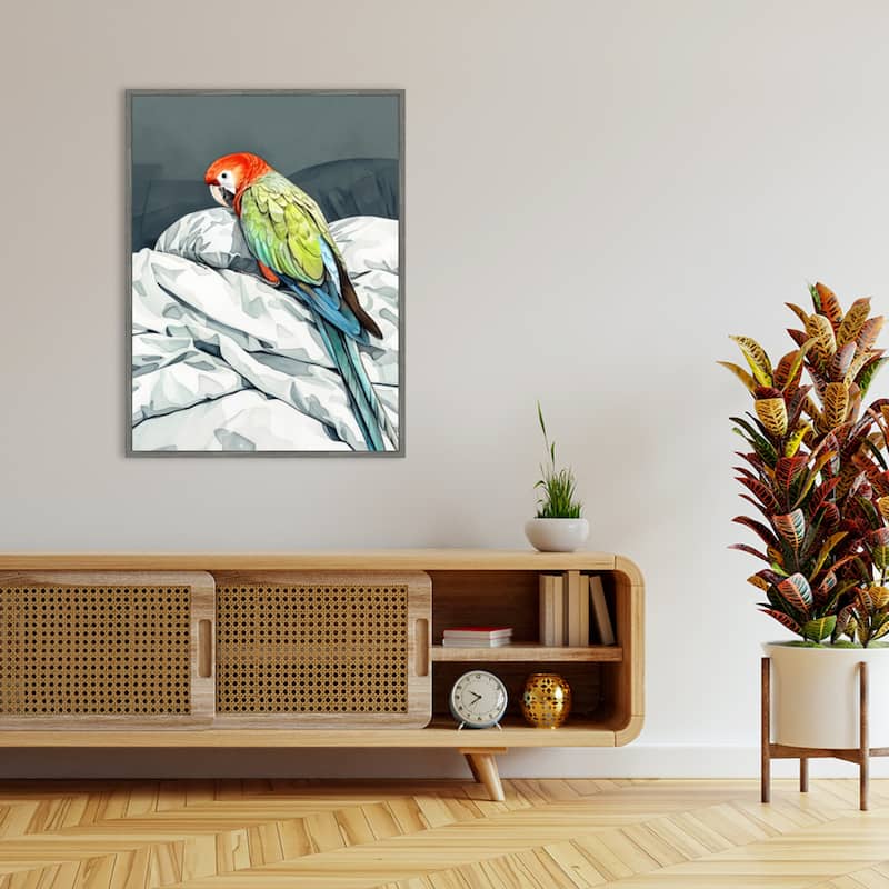 Animal Watercolor Art Bird Sleeping Parrot by Justyna Jaszke Framed Canvas Wall Art
