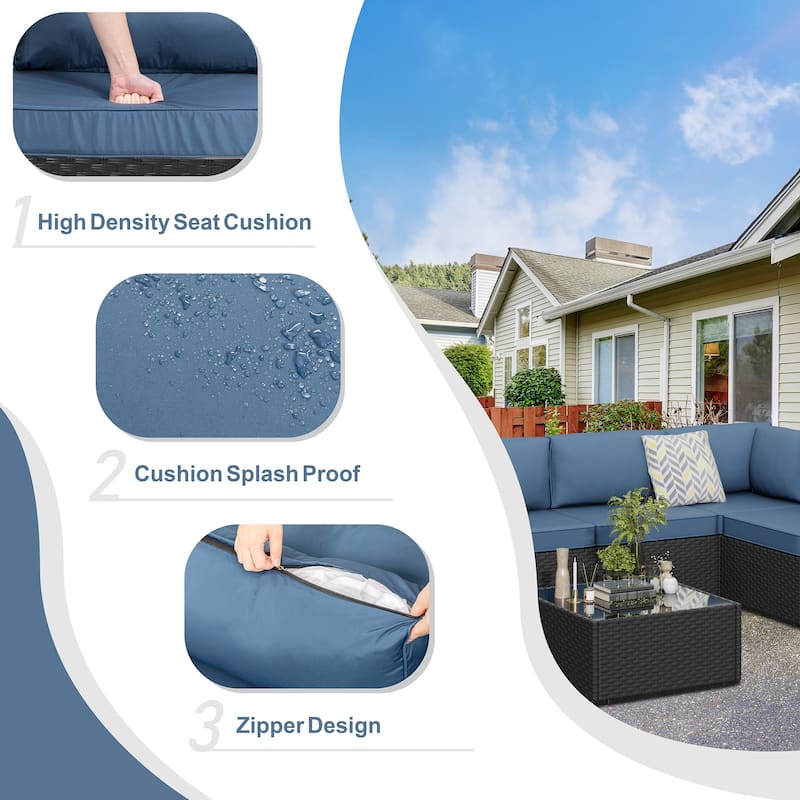 8-Piece Outdoor Patio Wicker Conversation Set with Fire Pit Table, Sectional Sofa & Cushions - N/A