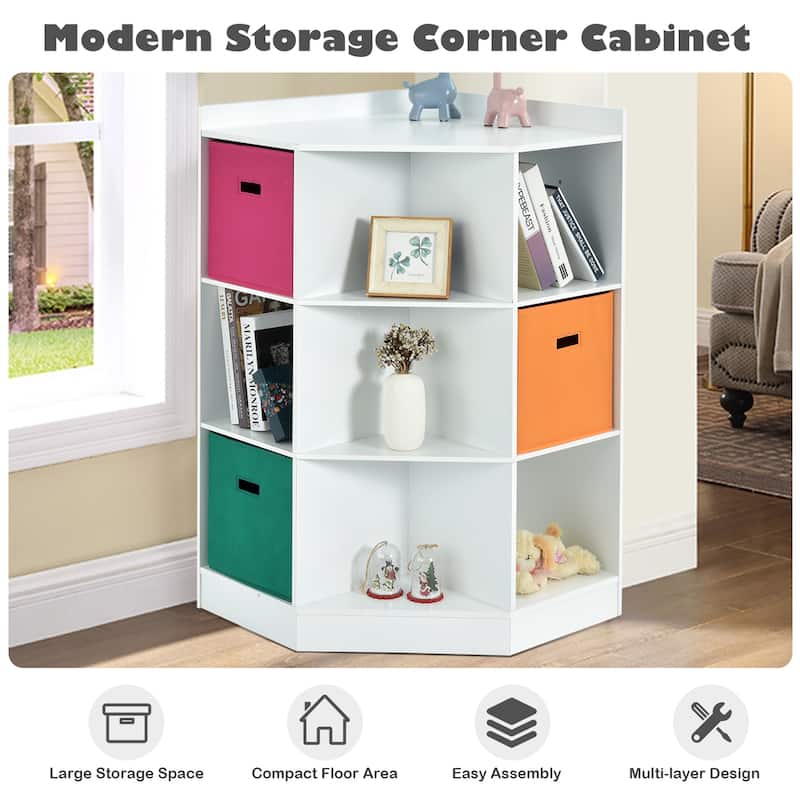 Gymax 3-Tier Kids Storage Shelf Cubes w/3 Baskets Corner Cabinet - See Details