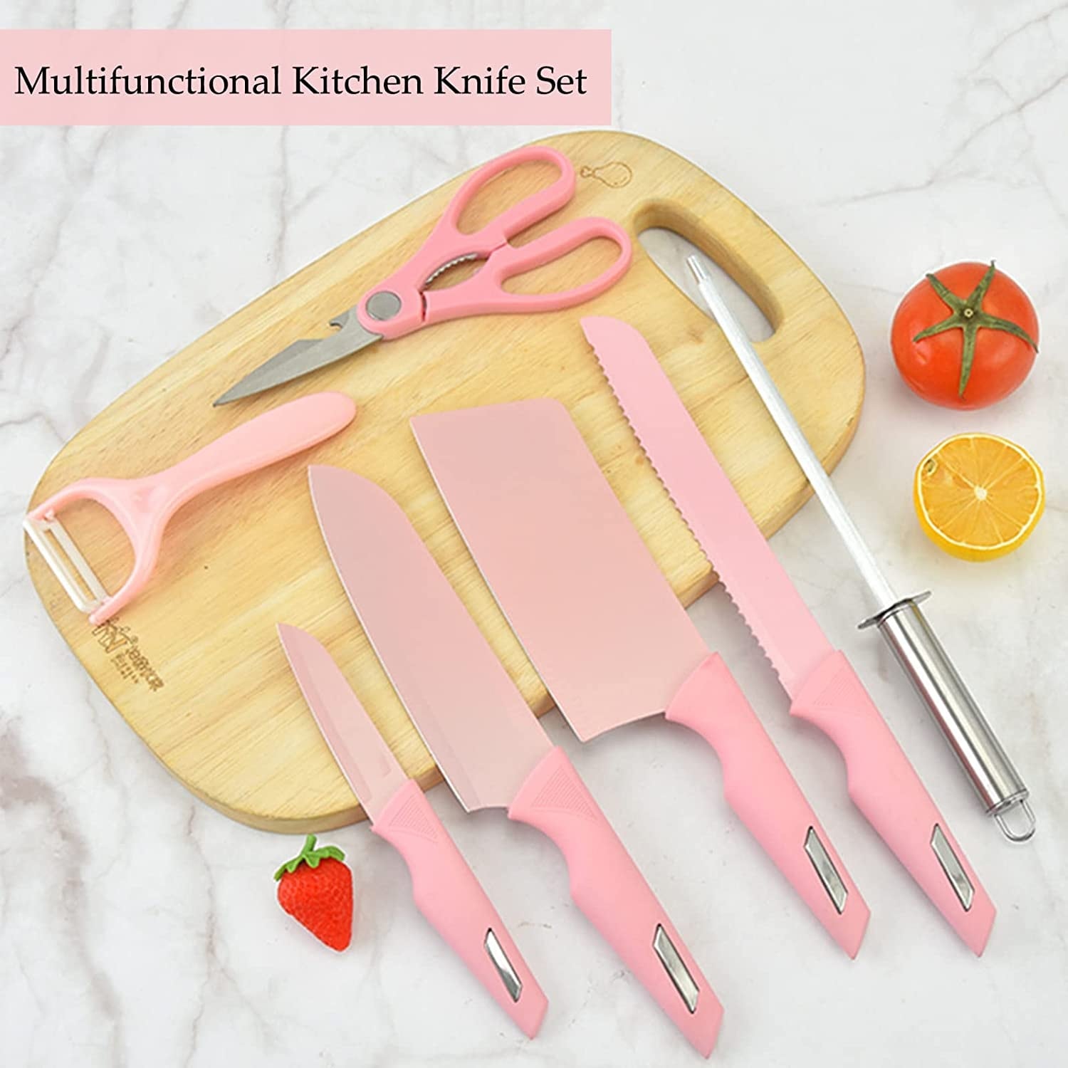 Kitchen Knife Set, Retrosohoo Pink Flower 6PC Stainless Steel