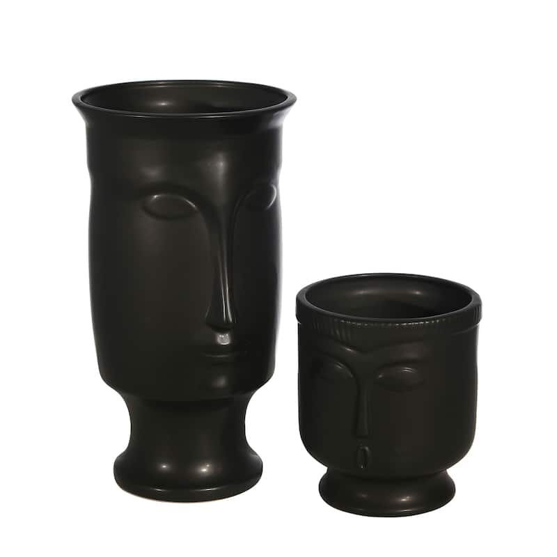 Sagebrook Home Modern Sleek 6" Ceramic Face Vase - Watertight Elegance with Stand for Home or Office Decor