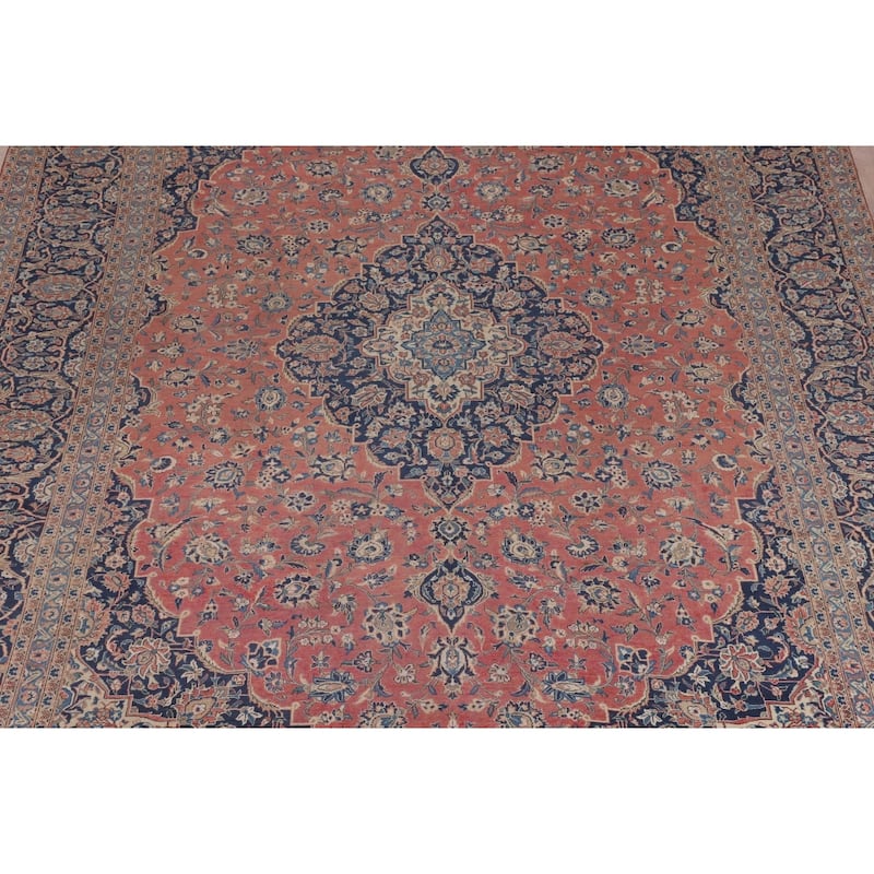 Traditional Kashan Large Persian Vintage Rug Hand-Knotted Wool Carpet - 10'2"x 14'0"