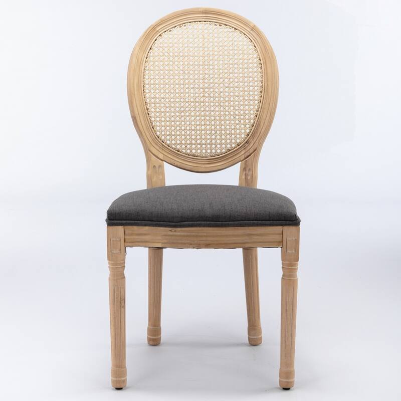 French Style Solid Wood Frame Antique Painting Linen Fabric Back Dining Chair