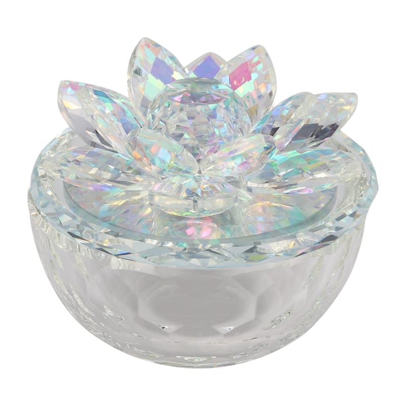 Decorative Rainbow Lotus Top Glass Trinket Dish for Jewelry and Keepsake Storage