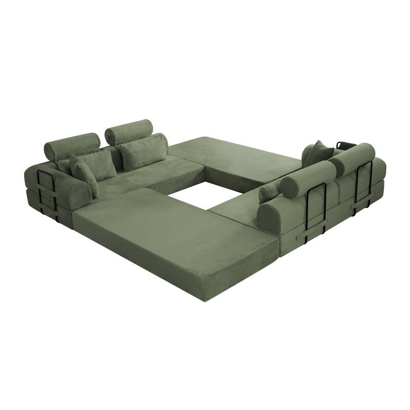 L shape Modular Sectional Sofa, Compressed Sectional Sofa Corduroy Couch, Unfold into a bed, Comfy Compressed Sofa Couch