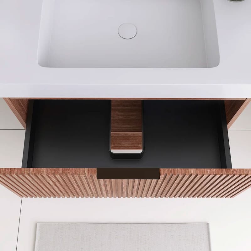 Freestanding Bathroom Vanity with White Integrated Solid Surface Sink